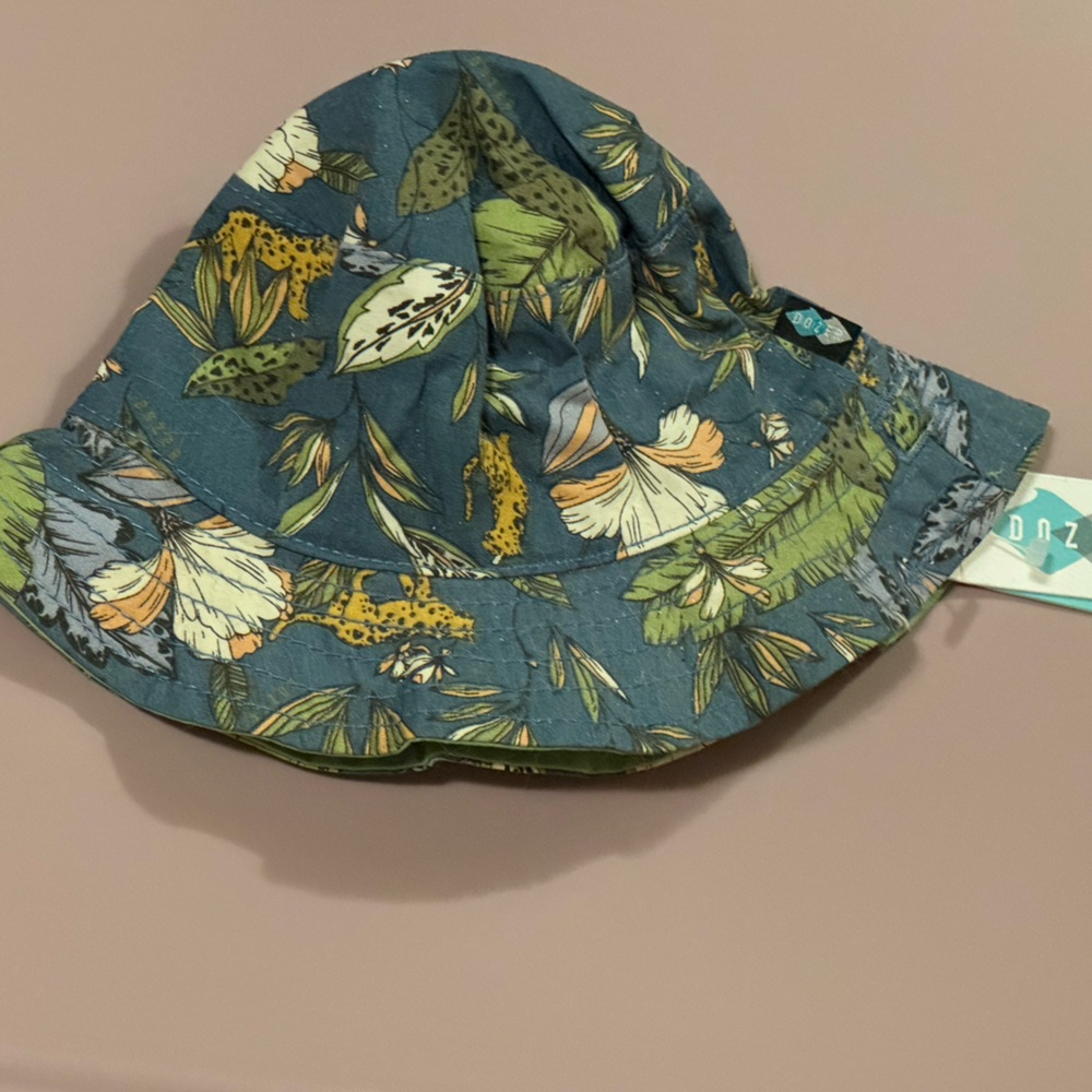 Floral Adventure Kids Hat - Blue and Green